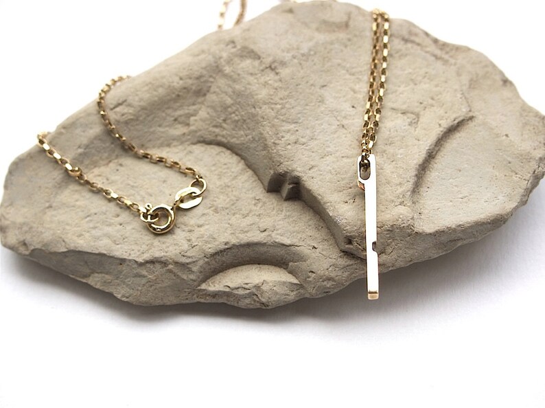 9K Yellow Gold Diamond Vertical Bar Pendant 16 Necklace Etsy