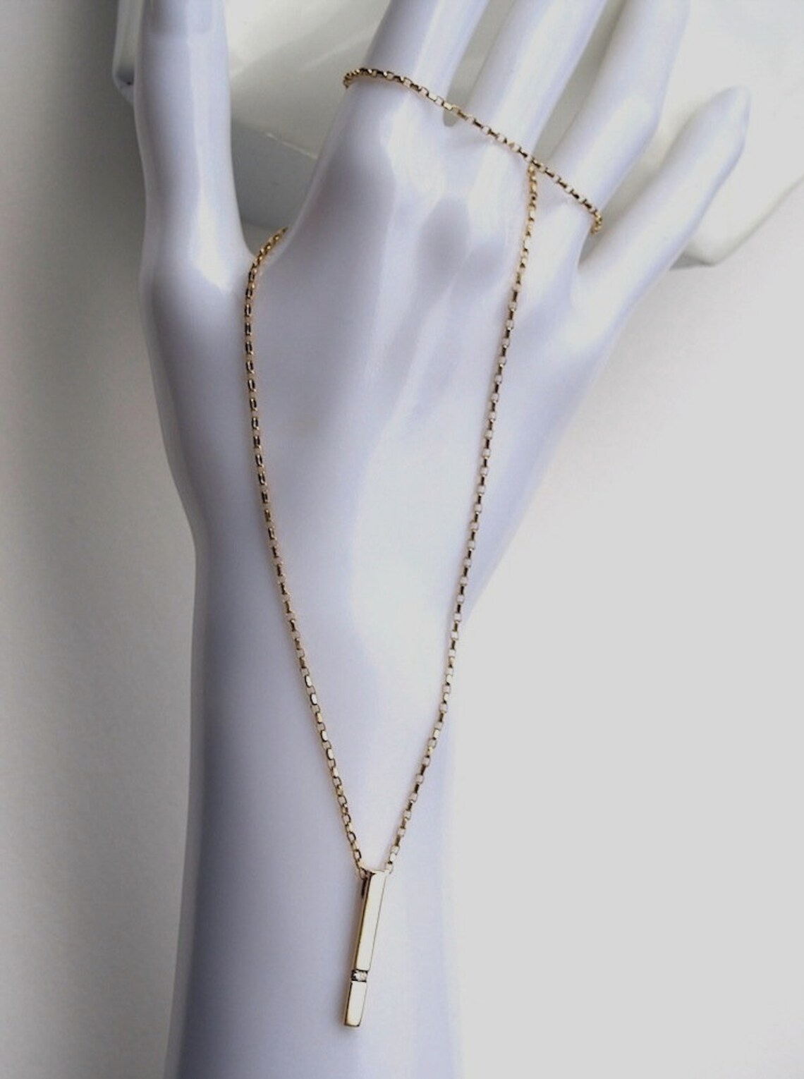 9K Yellow Gold Diamond Vertical Bar Pendant 16 Necklace Etsy