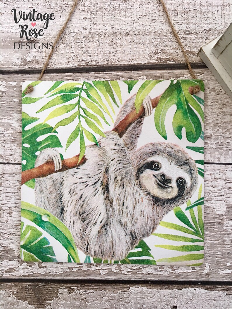 Sloth Wall Art Plaque Jungle Animal Hanging Wall Decor Grey Etsy