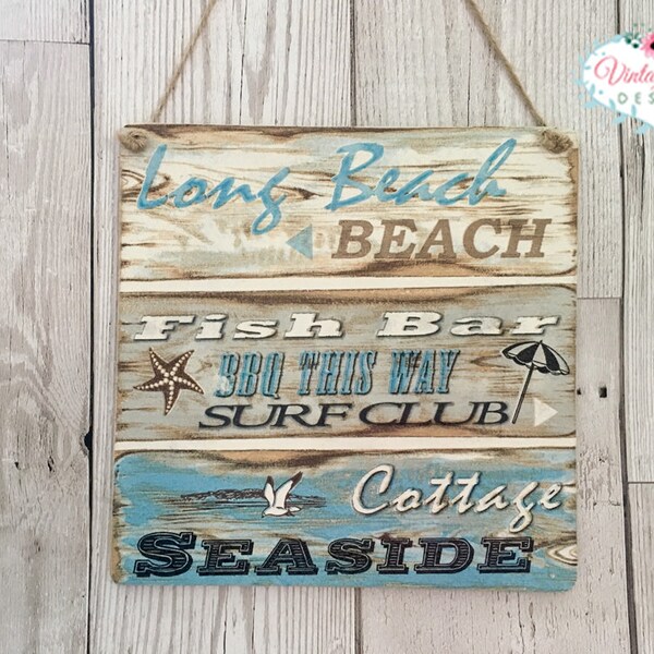 Naar het strand deur hangende muur teken plaquette, handgemaakte houten kunst, keuken decoratie, home decor, strand hut, vakantiehuis decor, fish &chips