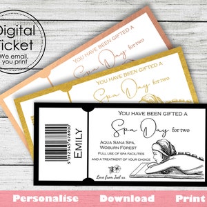 Ausdruckbares Ticket, Spa Erlebnis Geschenk, Digitales Ticket, Digitaler Gutschein, Erlebnisgeschenk, Geschenk für Sie, Paare Geschenk, Spa Tag, Valentinstag