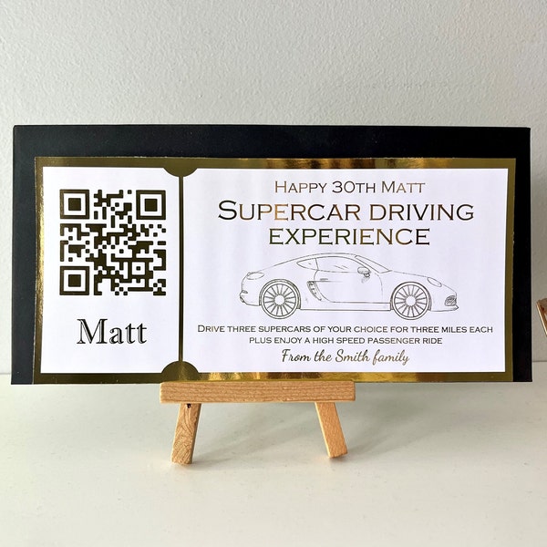 Car Driving Experience Voucher, QR Code Gift, Personalised Gift Voucher, Supercar driving, Gift for Car Lover, Gift for Him, Couples Gift