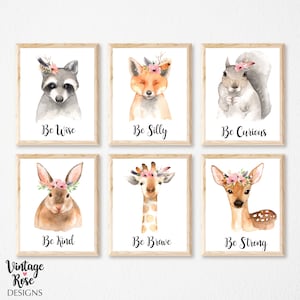 Animal Wall Art, Woodland Nursery Decor, Woodland Animals Prints, Girls Room Wall, Nursery Quote Prints