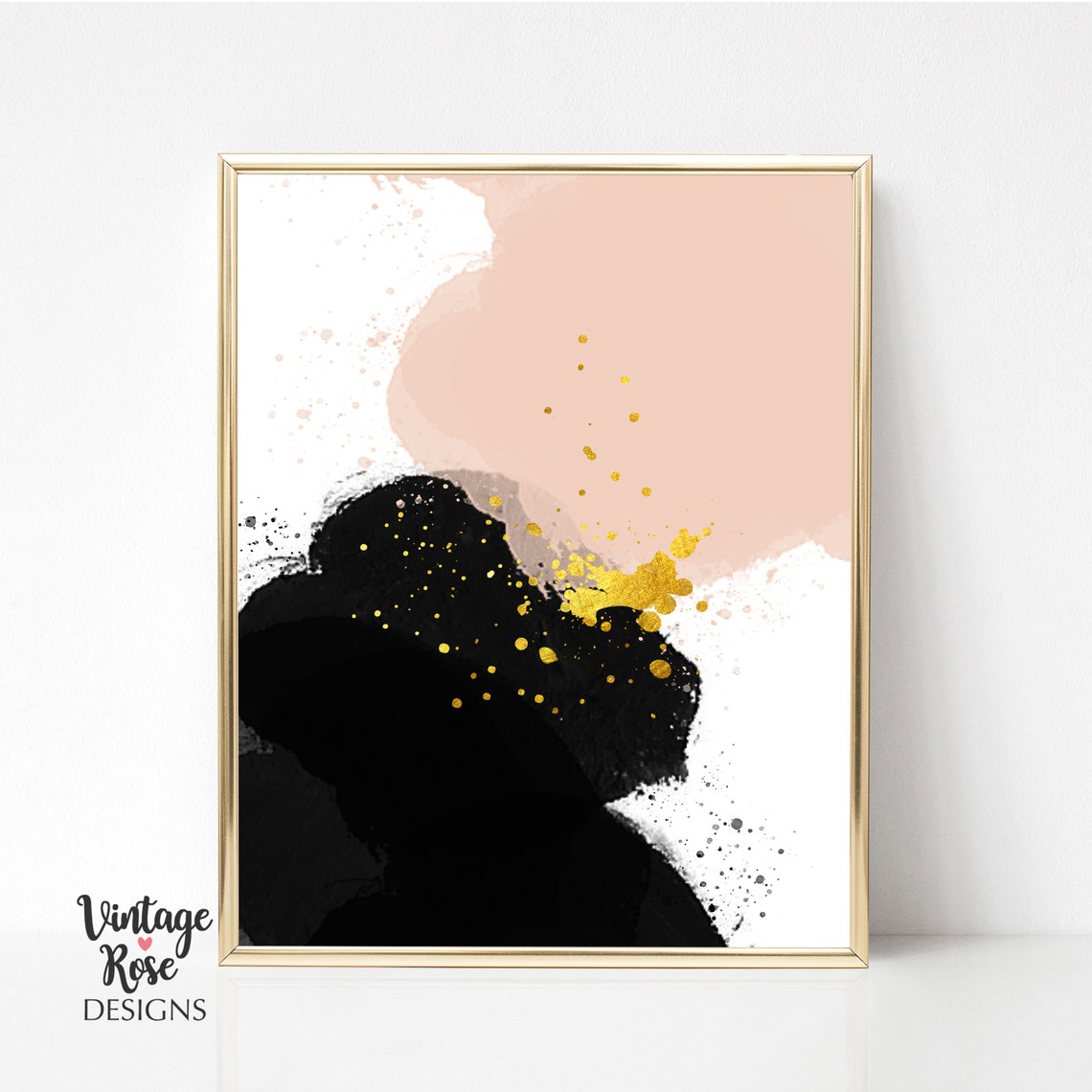 Pink Black and Gold Wall Art Abstract Art Pink and Black Etsy