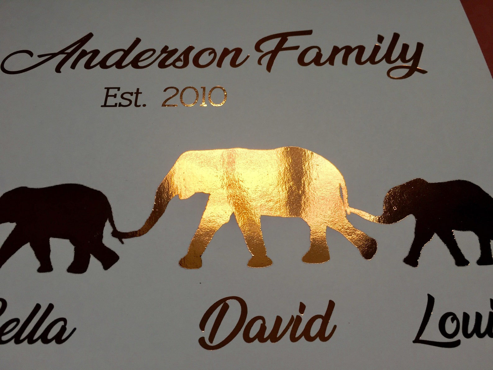 Personalised Family Names Gold Foil Print UNFRAMED A4 Elephant Etsy