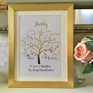 50th Golden Wedding Anniversary Personalised Gift, Gift for Parents, Family Tree PRINT ONLY, Gold Family Gift,  Personalised Family Print