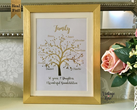 50 anniversario di matrimonio d'oro regalo personalizzato, regalo per i  genitori, albero genealogico solo stampa, regalo di famiglia d'oro, stampa  di famiglia personalizzata -  Italia