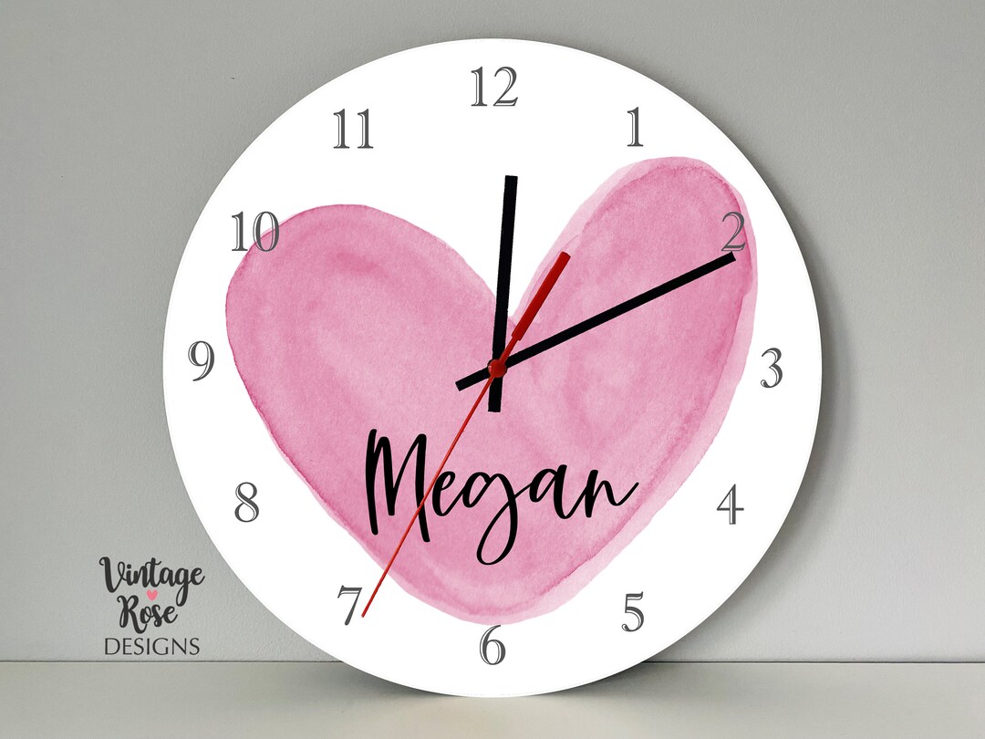 Personalised Girls Wall Clock, Gift for Teenage Girls, Watercolour Pink ...