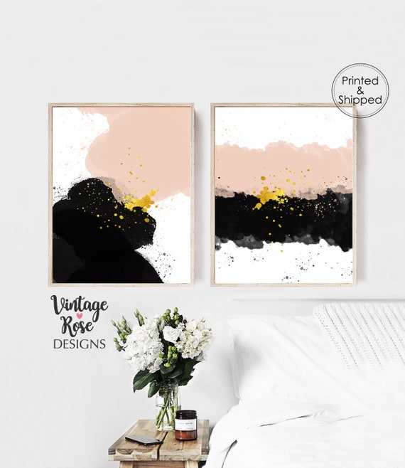 Pink Black and Gold Wall Art Abstract Art Pink and Black | Etsy