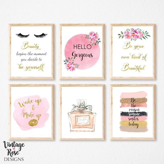 Make up Wall Decor, Hello Gorgeous Print, Real Foil Perfume Prints, Beauty  Wall Art, Dressing Room Decor, Rose Gold Print, Beauty Salon - Etsy