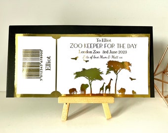 Zoo Keeper Experience Voucher, Personalised Gift Voucher, Zoo Keeper for the Day, Foiled Fake Ticket, Experience Gift Voucher, Animal Lover