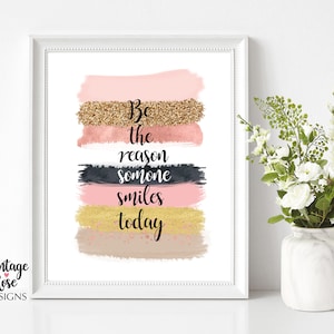 Pink and Gold Print, Brush Strokes Art, Positive Quote, Rose Gold Wall Print, Bedroom Decor, Gold Glitter Print, Gift for Her, Feminine Art