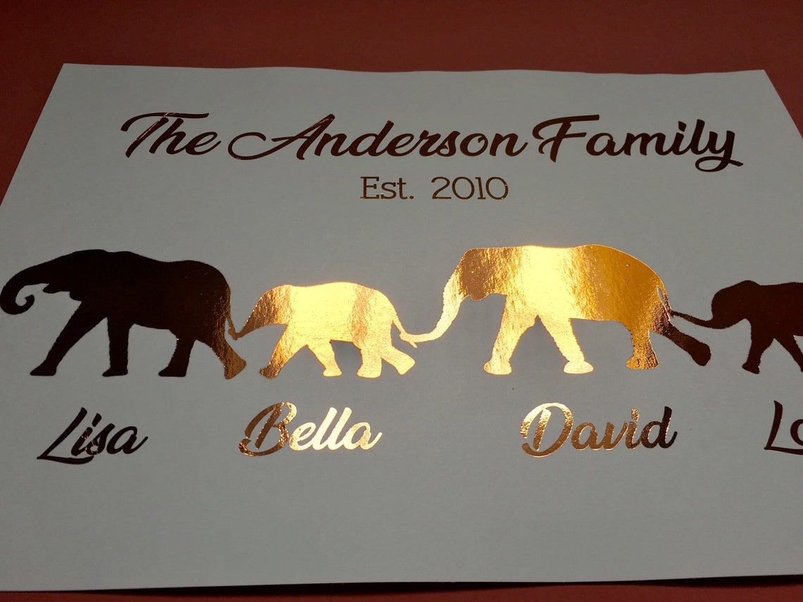 Personalised Family Names Gold Foil Print UNFRAMED A4 Elephant Etsy