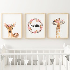 Woodland Nursery Decor, Woodland Animals Prints, A3 Prints, Girls Room Wall Art, Girls Bedroom, Watercolour Animals, Woodland Creatures 画像 3