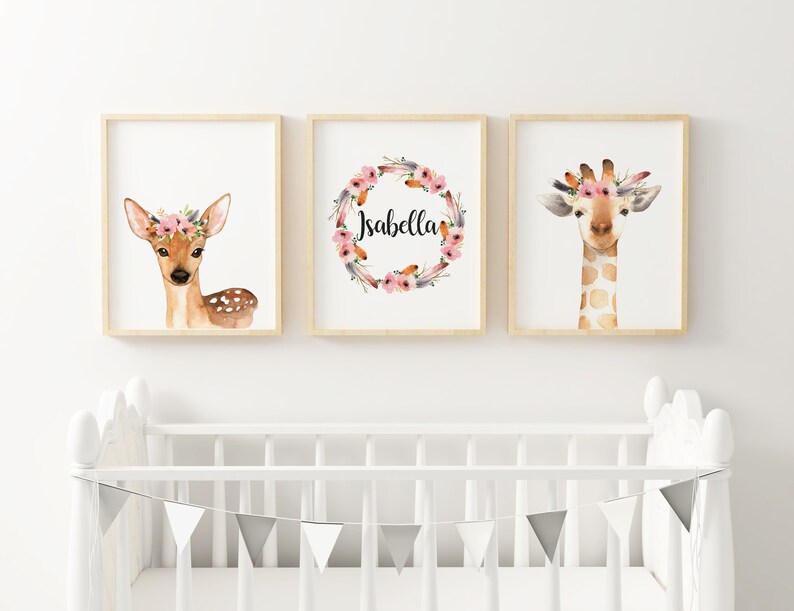 Woodland Nursery Decor, Woodland Animals Prints, A3 Prints, Girls Room Wall Art, Girls Bedroom, Watercolour Animals, Woodland Creatures 画像 3