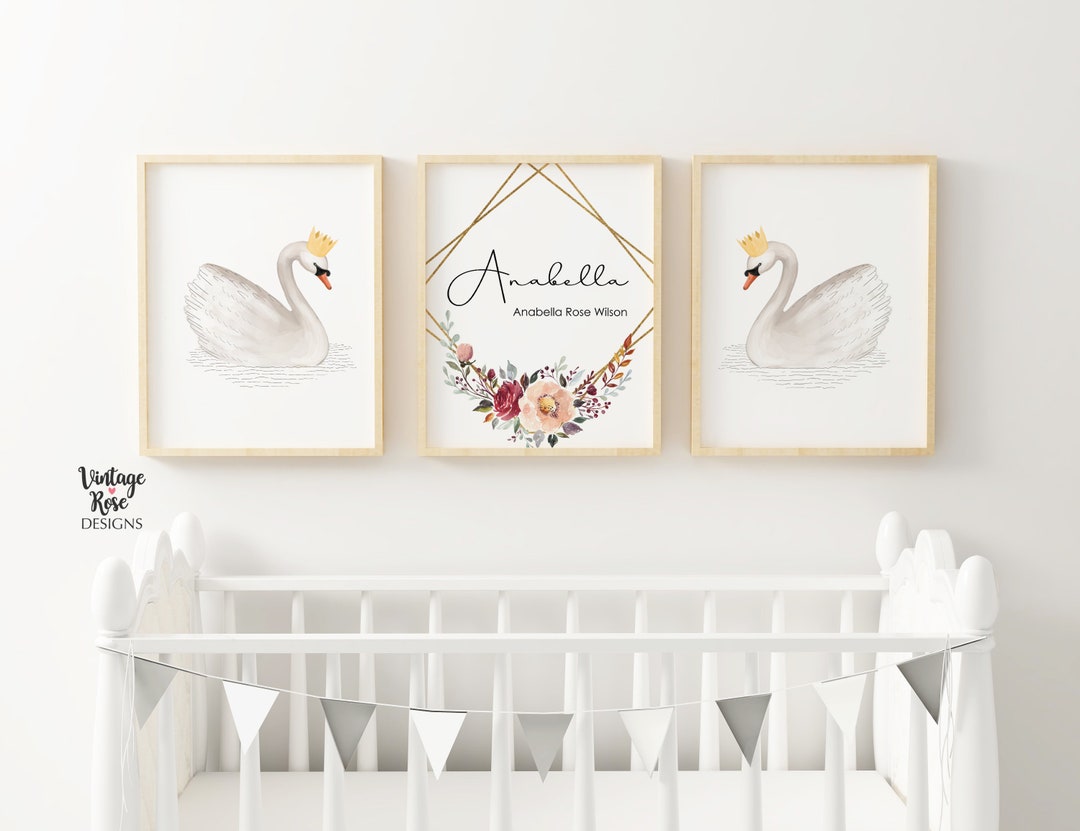 Set of 3 Nursery Printables, {DIGITAL PRINTS} Swan Decor, Girls Room ...
