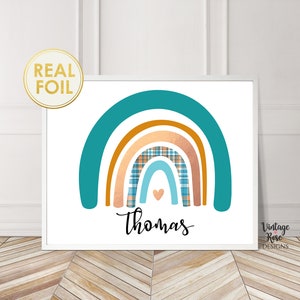 Rainbow Print, Blue Rainbow Print, Personalised Nursery Print, Boys Room Decor, Nursery Rainbow Art, Girls Rainbow, Colourful Rainbow, A3