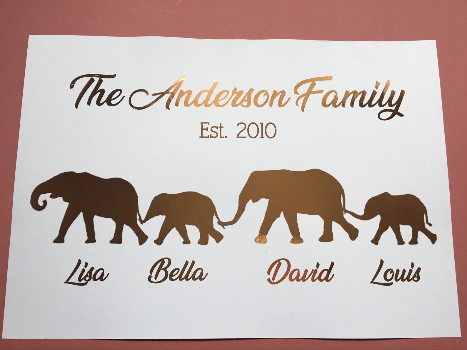 Personalised Family Names Gold Foil Print UNFRAMED A4 Elephant Etsy