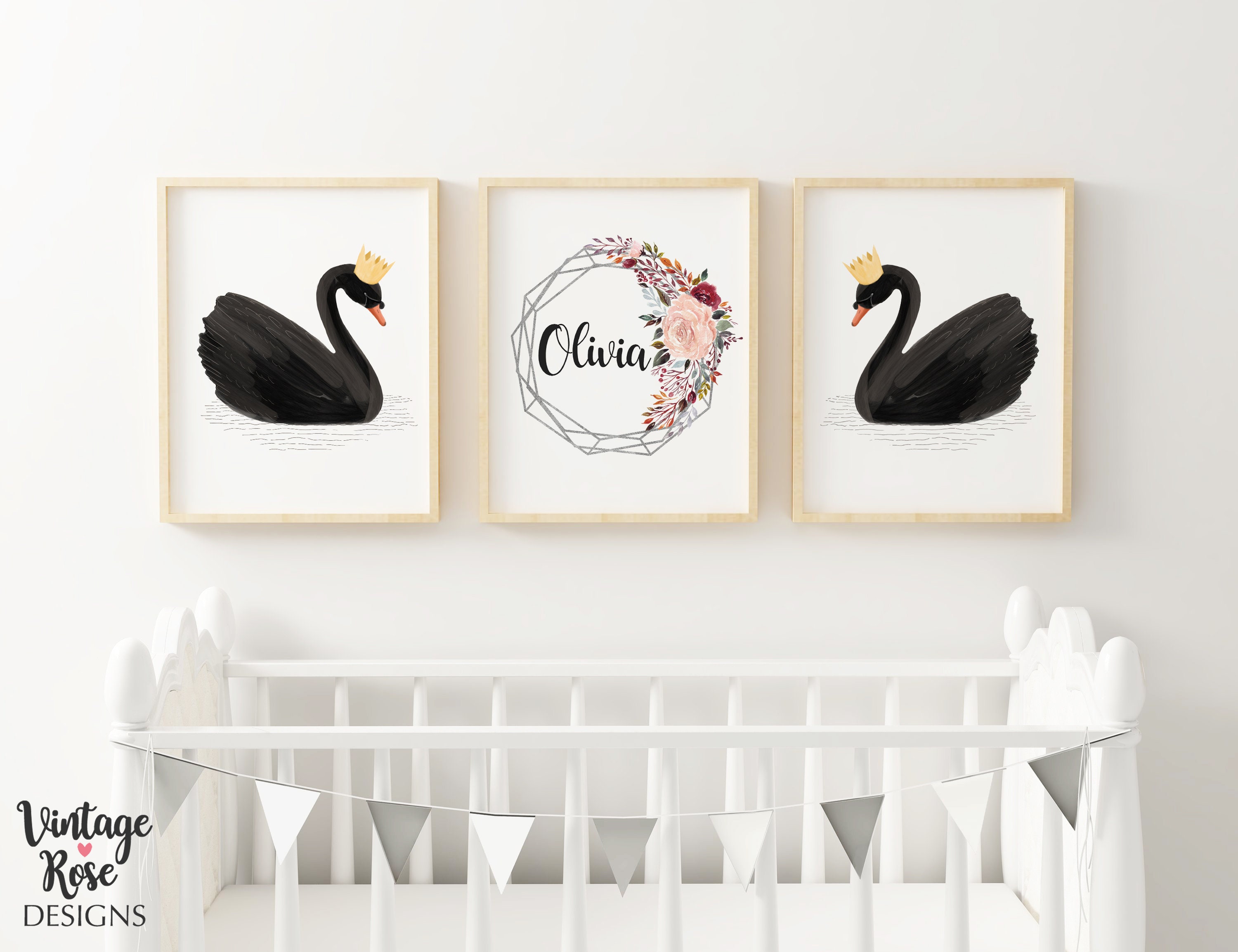 Digital Printables, Set of 3 Nursery Prints, Swans, Nursery Swans ...