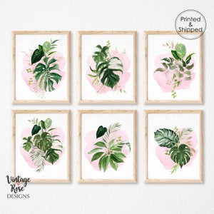 Tropical Leaf Print, Pink and Green Leaves, Botanical Prints, Tropical Leaves, Tropical Wall Art, Green Leaf Print, Tropical Theme Decor