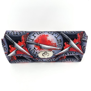 Cartera de acordeón, organizador, bolso de mano, bolso de muñeca, para teléfono celular, lista para enviar, hecha a mano, con diseño de crimen real, cadáver, muerte, espeluznante.
