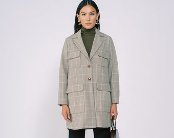 Coat with Pockets in Peagreen Plaid by TANROH womenswear/ women's fashion/women's clothing