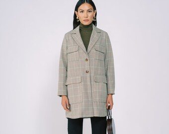 Coat with Pocket in Peagreen Plaid by TANROH womenswear/ women's fashion/women's clothing