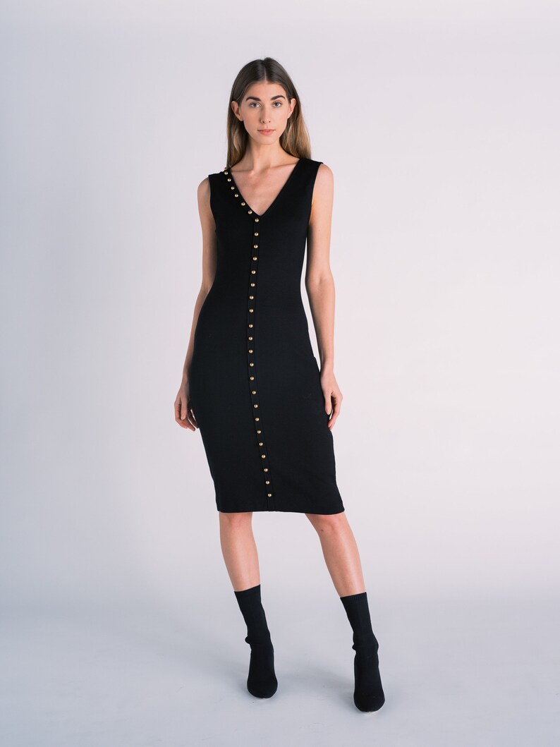 Black Knit Dress With Gold Buttons by TANROH Womenswear/ Etsy
