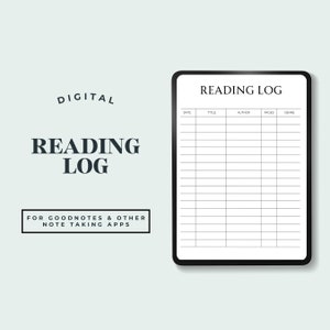 Registro di lettura digitale per iPad, tracker di lettura per Goodnotes, diario di lettura, tracker di recensioni di libri, elenco di libri da leggere, pianificatore di lettura