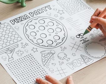Tovaglietta da colorare e giocare con la pizza, tovaglietta con attività sulla pizza, gioco per feste con la pizza, compleanno con la pizza, serata pizza, tavolo per attività per bambini