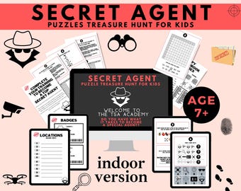 Spy Scavenger Hunt, Special Agent Escape Room For Kids, Secret Agent Birthday Party Game, Birthday Gift Reveal Hunt, Puzzle Treasure Hunt