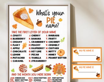 Whats Your Pie Name, Thanksgiving Game, Thanksgiving Pie Party Decor, Pie Baking Contest, Pie Day Decor, Fall Activity, Pie Eating Contest