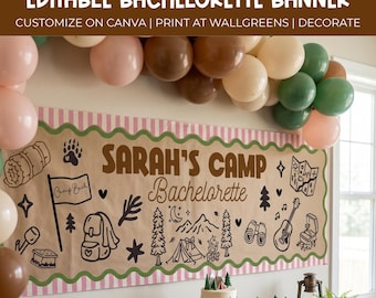 Camp Bachelorette Party Banner, Glamping Bridal Party, Lake Bachelorette Welcome Sign, Editable Bridal Shower Wall Decor, Hen Party Decor