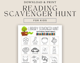 Reading Treasure Hunt, Library Scavenger hunt, Kids Reading Game, Kids Treasure Hunt, Library Games, Kids Book Activity