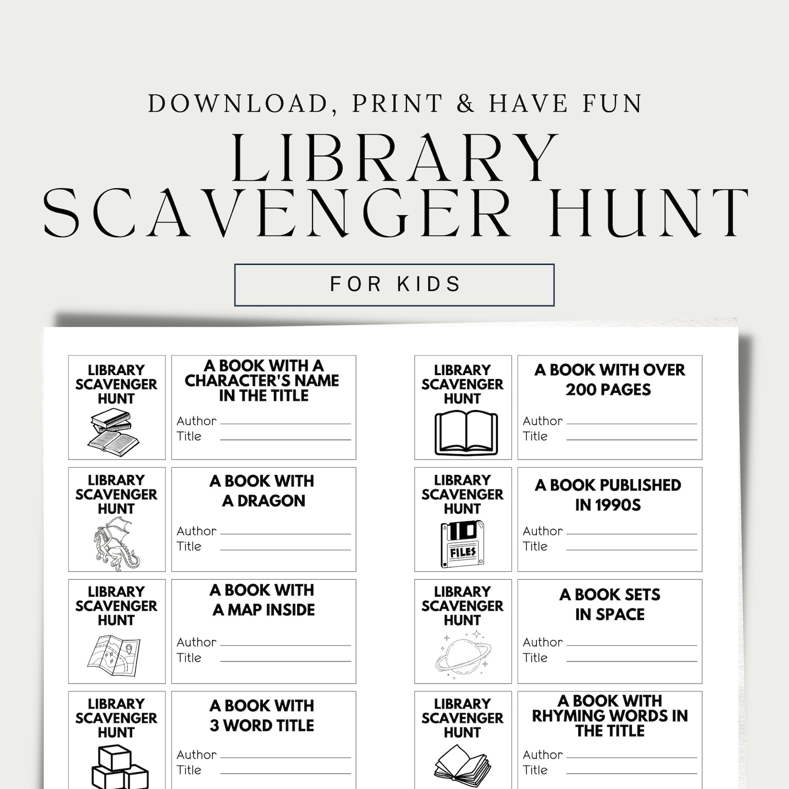 Library Scavenger Hunt, Printable Scavenger Game, Kids Reading Game ...