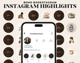 Instagram Highlight Icons Boho, Bookstagram Highlight Cover, Covers for Instagram Stories, Author Brand Template, Social Media Branding Kit