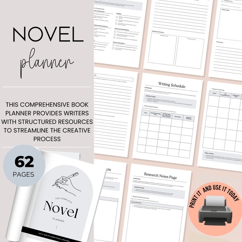 Novel Outline Planner, Plot Planner, Character Development Workbook ...