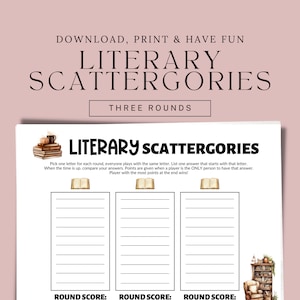 Book Theme Party, Literary Scattergories Game For Book Club, Printable Party Game, Family Game Night, Library Game, Book Club Activity