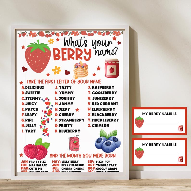 What's Your Berry Name Game, Berry Sweet Party Activity, Berry First ...