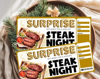 Surprise Date Night Coupon, Steak Night Gift Certificate, Dinner Voucher, Anniversary Gift, Romantic dinner coupon, gift for meat lover
