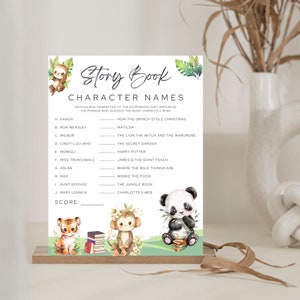 Correspondance des personnages de livre d'histoires, Jeu-questionnaire sur le livre pour baby shower, Livre pour enfants, Fête prénatale livre de contes, Jeux pour baby shower sur le thème du livre