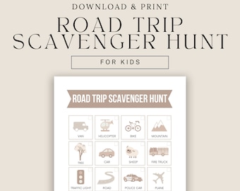 Road Trip Scavenger Hunt, Travel Car Game, Road Trip Bingo, Family Travel Game, Road Trip Activity, Kids Trip Game, Treasure Hunt for Kids,