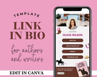 Link in Bio Template For Author, Romance Author Bio Page For Social Media, Instagram Landing Page, Canva One Page Website, Cowboy Romance