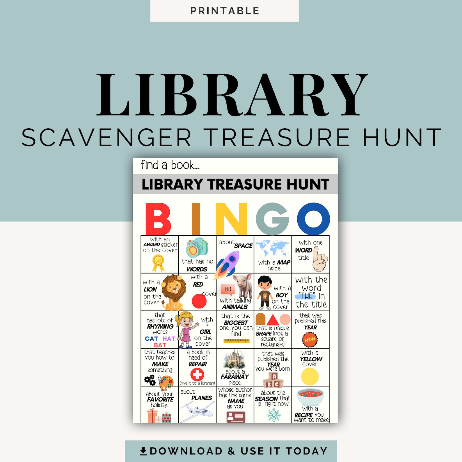 Library Book Search Game Reading Game for Kids, Library Scavenger Hunt, Library Treasure Hunt ...
