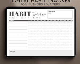 Daily Habit Tracker For Authors, Daily Planner For Writers, Schedule For Authors, Calendar For Authors, Digital GoodNotes Planner For Ipad