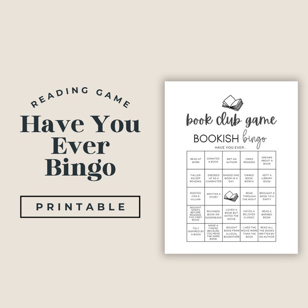 Have You Ever Book Club Party Activities, Printable Book Bingo, Reading List Bingo, Book Club Bingo Game, Book Game, Literary Games