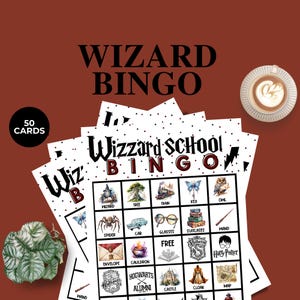Anniversaire école de sorcellerie, Jeux de société École de magie, Jeux de fête livresques, Jeux de club de lecture, Cartes de jeu de bingo pour école de sorcellerie, Décoration sorcier