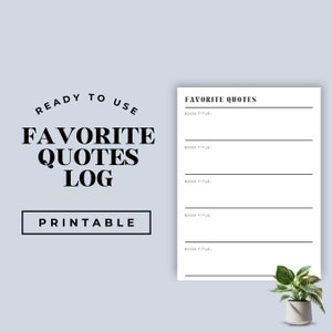 Favorite Quotes Log Template, Printable Book Planner, Book Log, Reading Planner, Minimalist Planner Refill, Bullet Journal Reading Log