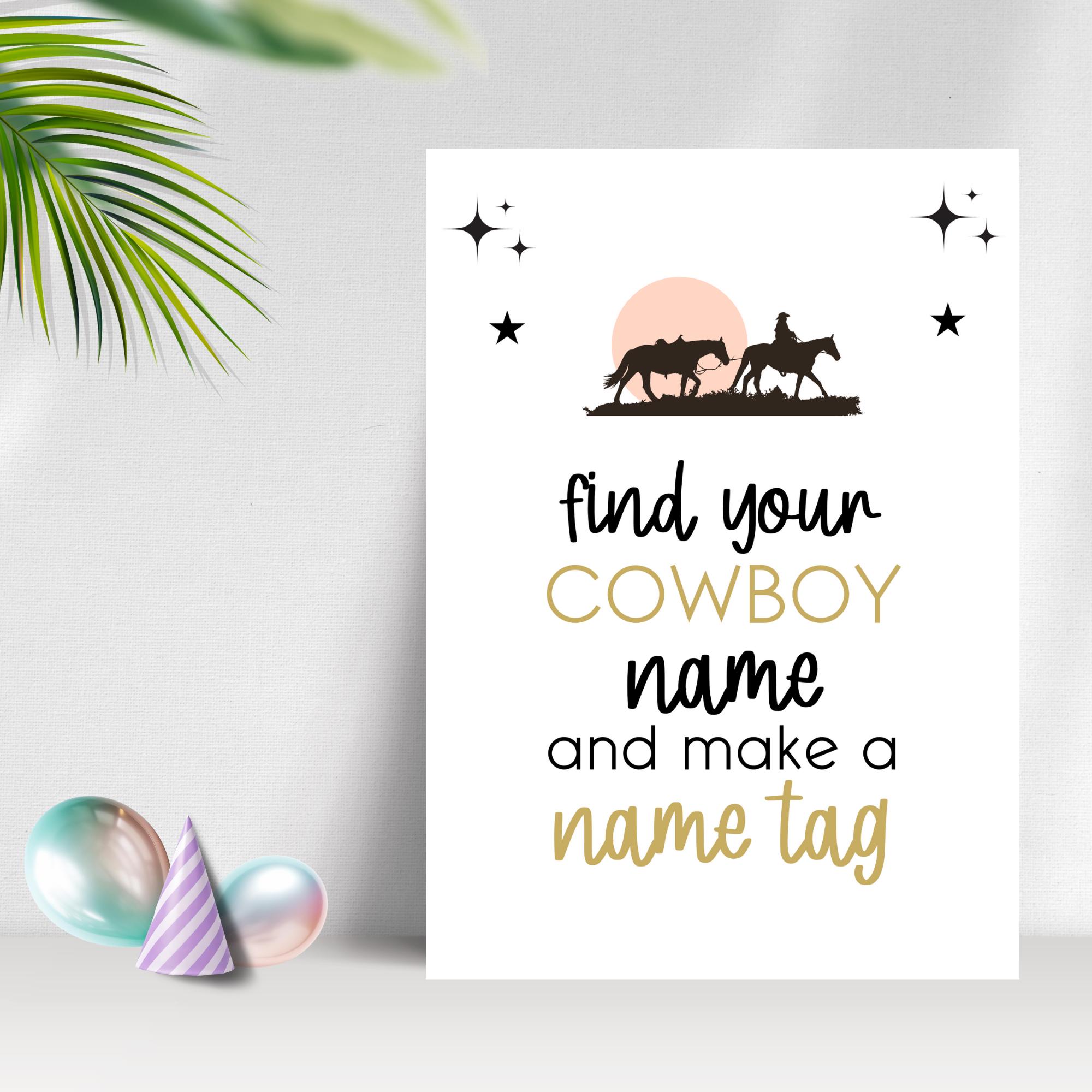 Whats Your Cowboy Name Game, First Rodeo Birthday, Wild West Party ...
