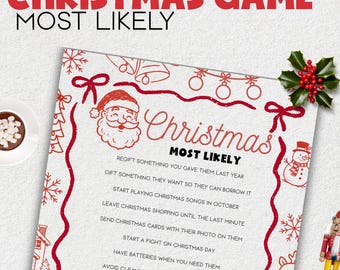 Christmas Most Likely Party Game, Guess The Guest Christmas Quiz, Christmas Trivia,  Christmas Family Game, Christmas Office Party Game
